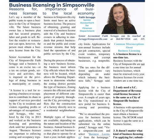 Business licensing in Simpsonville